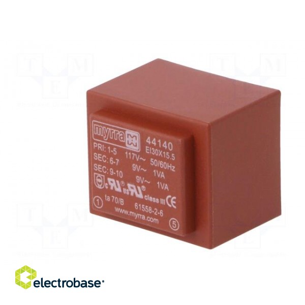 Transformer: encapsulated | 2VA | 117VAC | 9V | 9V | 111mA | 111mA | PCB image 4