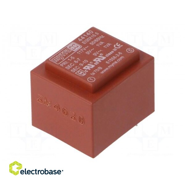 Transformer: encapsulated | 2VA | 117VAC | 9V | 9V | 111mA | 111mA | PCB image 1