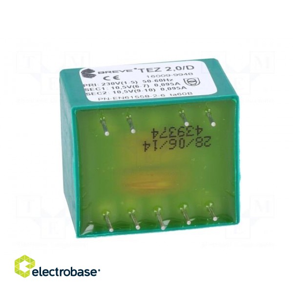 Transformer: encapsulated | 2VA | 230VAC | 10.5V | 10.5V | 95.2mA | PCB image 5