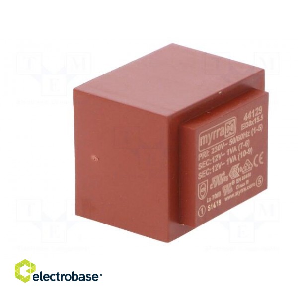 Transformer: encapsulated | 2VA | 230VAC | 12V | 12V | 83mA | 83mA | PCB image 2