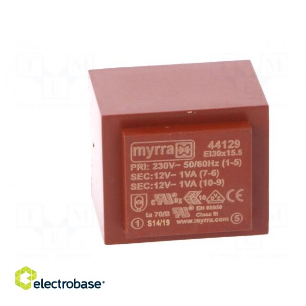 Transformer: encapsulated | 2VA | 230VAC | 12V | 12V | 83mA | 83mA | PCB image 3