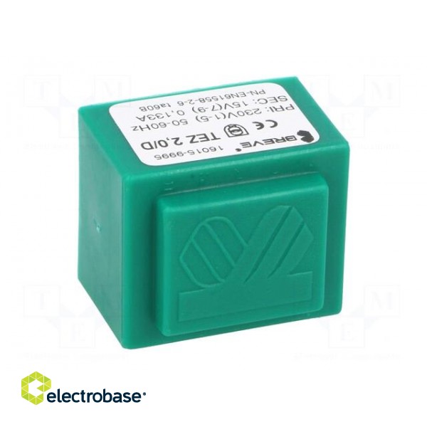 Transformer: encapsulated | 2VA | 230VAC | 15V | 133.3mA | PCB | IP00 image 9