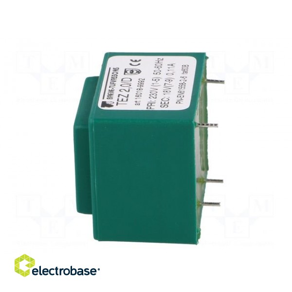 Transformer: encapsulated | 2VA | 230VAC | 18V | 111.1mA | Mounting: PCB фото 5