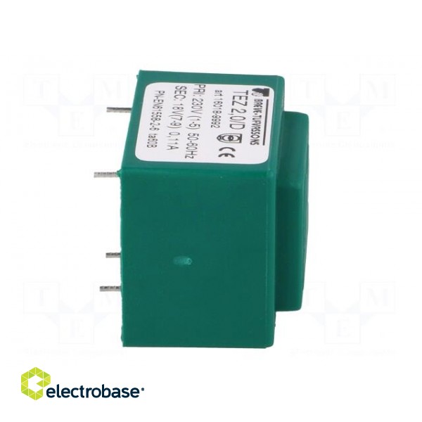 Transformer: encapsulated | 2VA | 230VAC | 18V | 111.1mA | Mounting: PCB фото 9