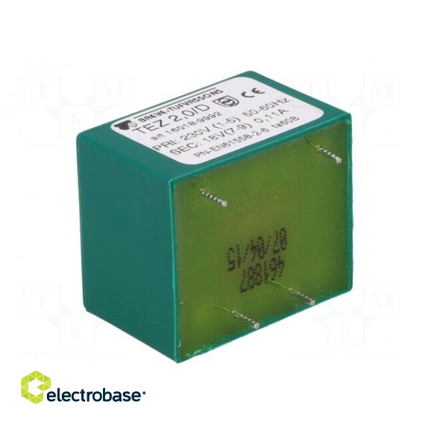 Transformer: encapsulated | 2VA | 230VAC | 18V | 111.1mA | Mounting: PCB фото 6