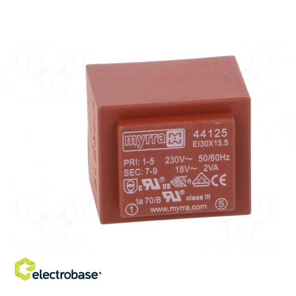 Transformer: encapsulated | 2VA | 230VAC | 18V | 111mA | PCB image 3