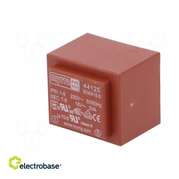 Transformer: encapsulated | 2VA | 230VAC | 18V | 111mA | PCB image 4