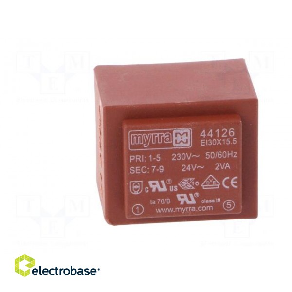 Transformer: encapsulated | 2VA | 230VAC | 24V | 83mA | PCB image 3