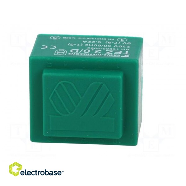 Transformer: encapsulated | 2VA | 230VAC | 9V | 222.2mA | PCB | IP00 | TEZ image 3