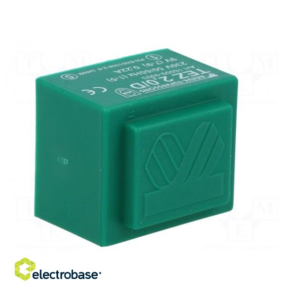 Transformer: encapsulated | 2VA | 230VAC | 9V | 222.2mA | PCB | IP00 | TEZ image 2