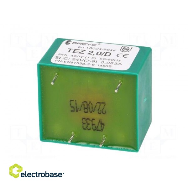 Transformer: encapsulated | 2VA | 400VAC | 24V | Mounting: PCB | IP00 image 7