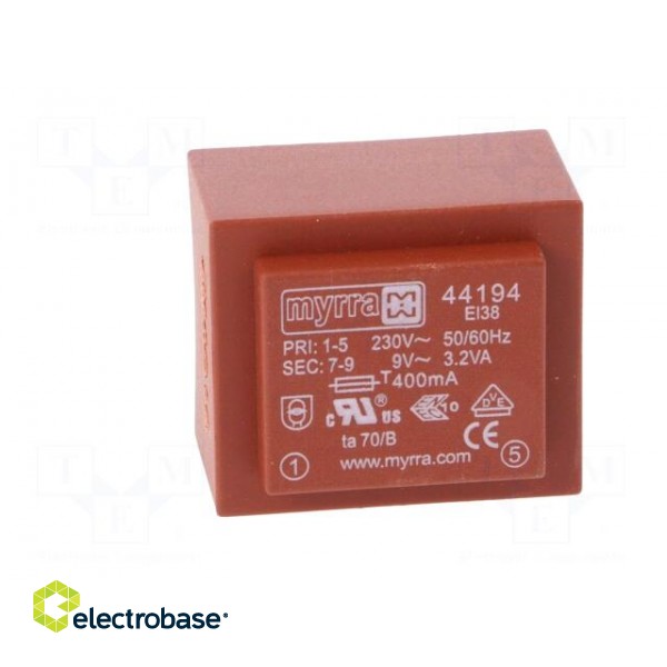 Transformer: encapsulated | 3.2VA | 230VAC | 9V | 356mA | PCB image 3