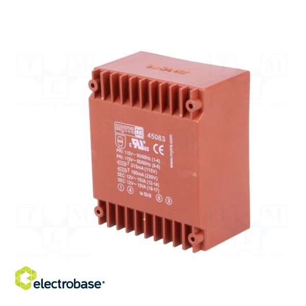 Transformer: encapsulated | 30VA | 115VAC,230VAC | 12V | 12V | 1.25A image 4