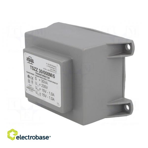 Transformer: encapsulated | 30VA | 230VAC | 15V | 15V | 1A | 1A | IP00 | 600g image 4