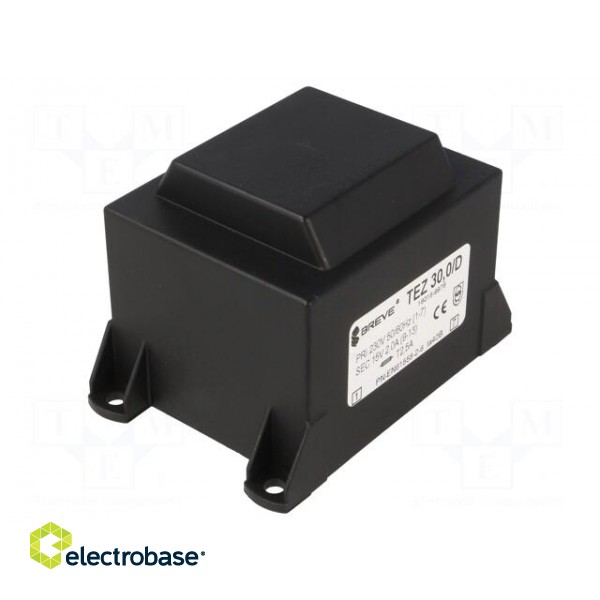 Transformer: encapsulated | 30VA | 230VAC | 15V | 2A | PCB | IP00 | TEZ image 1