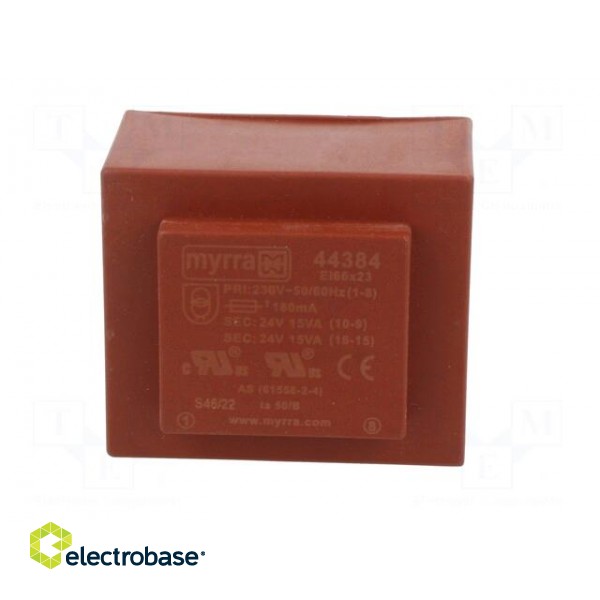 Transformer: encapsulated | 30VA | 230VAC | 24V | 24V | 625mA | 625mA | PCB фото 3