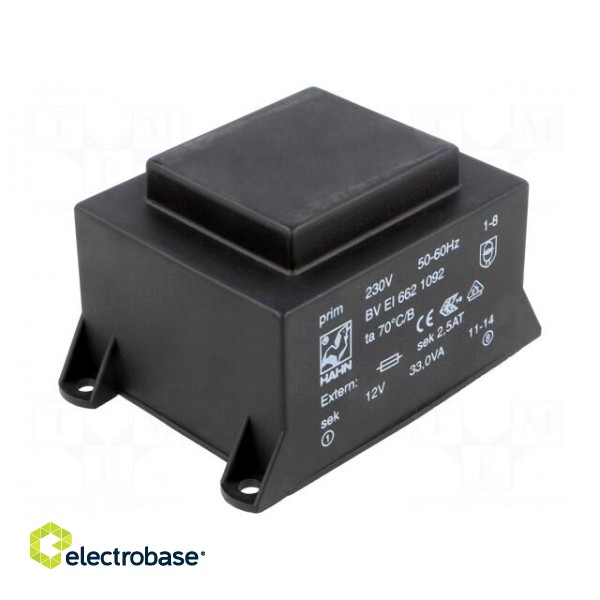 Transformer: encapsulated | 33VA | 230VAC | 12V | 2750mA | Mounting: PCB image 1