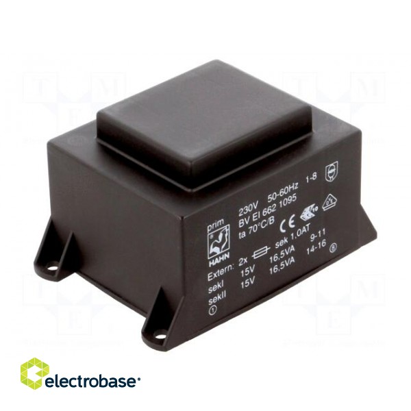 Transformer: encapsulated | 33VA | 230VAC | 15V | 15V | 1100mA | 1100mA image 1