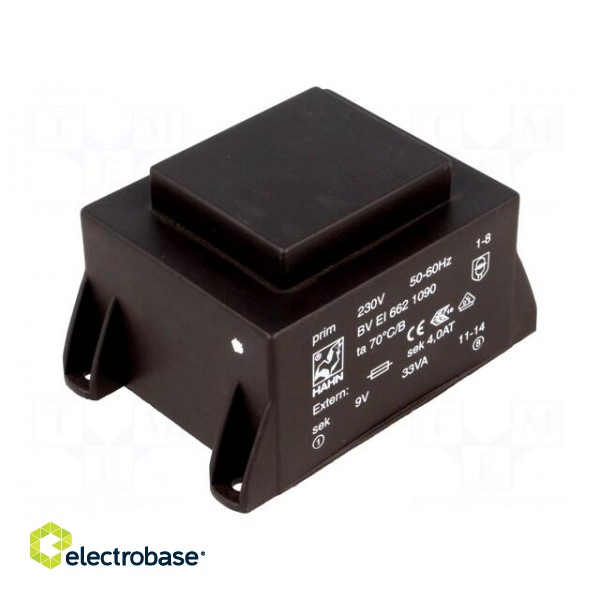 Transformer: encapsulated | 33VA | 230VAC | 9V | 3667mA | Mounting: PCB paveikslėlis 1