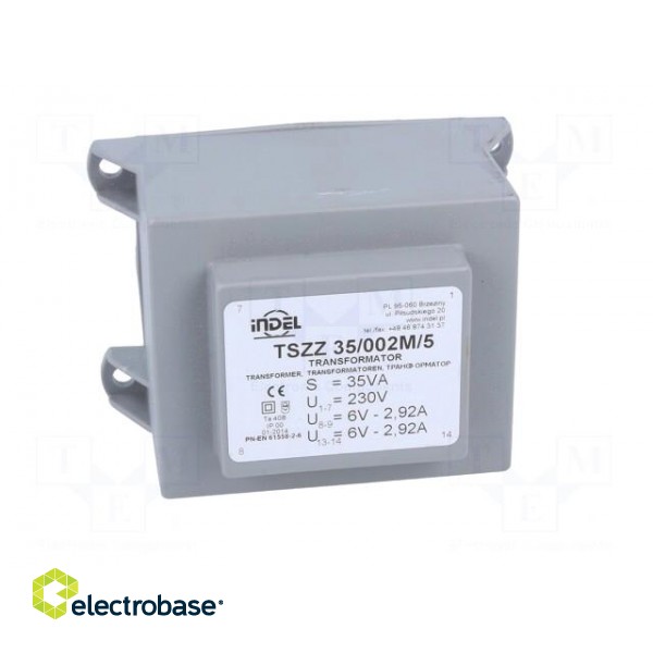 Transformer: encapsulated | 35VA | 230VAC | 6V | 6V | 2.91A | 2.91A | IP00 image 9