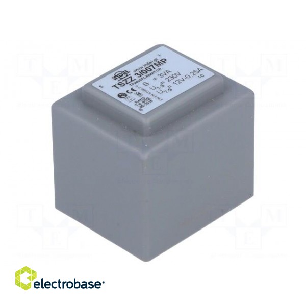 Transformer: encapsulated | 3VA | 230VAC | 12V | 250mA | PCB | IP00 image 1