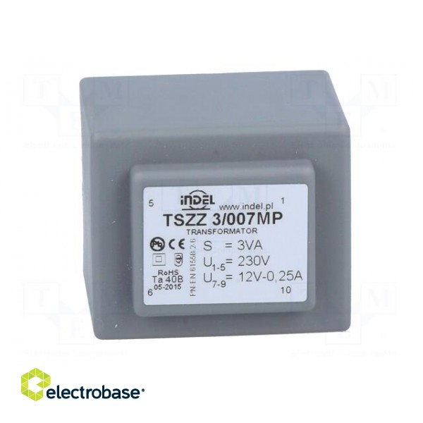 Transformer: encapsulated | 3VA | 230VAC | 12V | 250mA | PCB | IP00 image 9