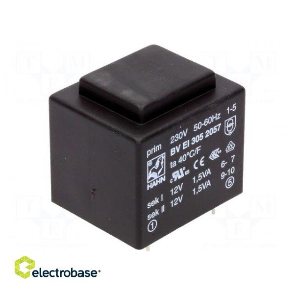 Transformer: encapsulated | 3VA | 230VAC | 12V | 12V | 125mA | 125mA | 111g image 1