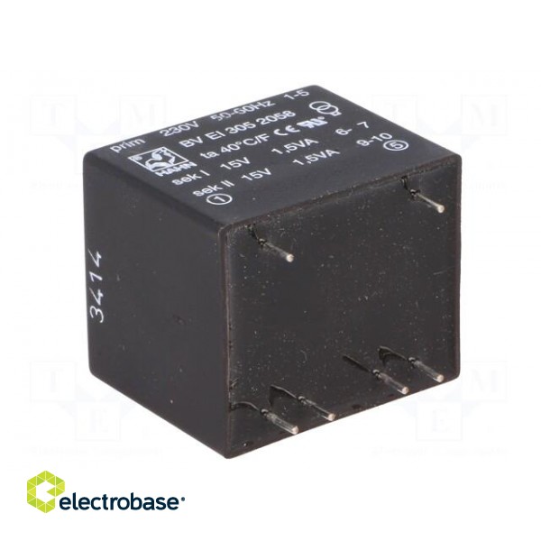 Transformer: encapsulated | 3VA | 230VAC | 15V | 15V | 100mA | 100mA | 111g image 6