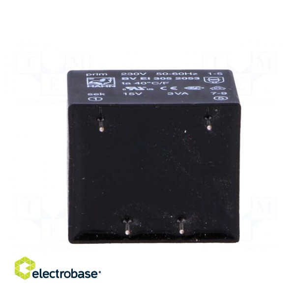 Transformer: encapsulated | 3VA | 230VAC | 15V | 200mA | Mounting: PCB фото 5