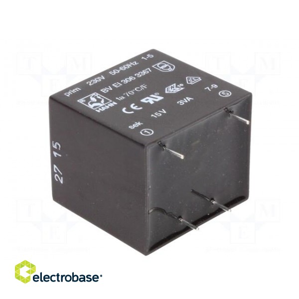 Transformer: encapsulated | 3VA | 230VAC | 15V | 200mA | Mounting: PCB image 6