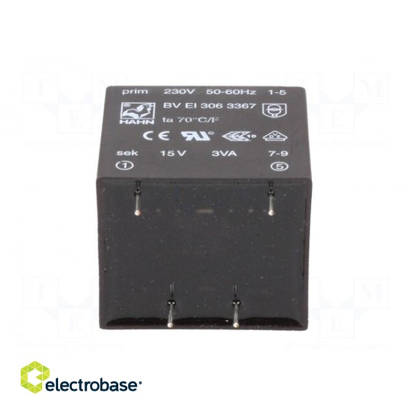 Transformer: encapsulated | 3VA | 230VAC | 15V | 200mA | Mounting: PCB image 7