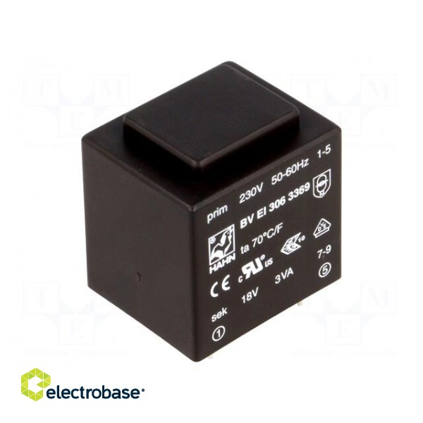 Transformer: encapsulated | 3VA | 230VAC | 18V | 167mA | Mounting: PCB image 1