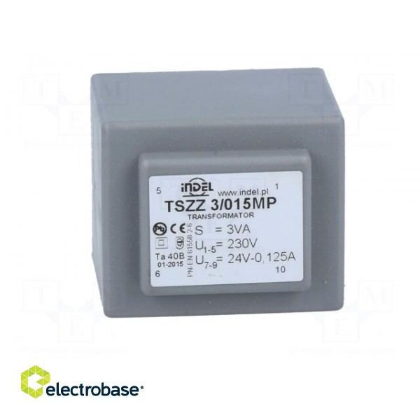 Transformer: encapsulated | 3VA | 230VAC | 24V | 0.125A | Mounting: PCB image 9