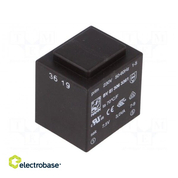 Transformer: encapsulated | 3VA | 230VAC | 7.5V | 400mA | PCB | BVEI image 1