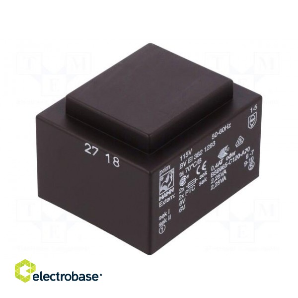 Transformer: encapsulated | 4.5VA | 115VAC | 6V | 6V | 375mA | 375mA | PCB image 1