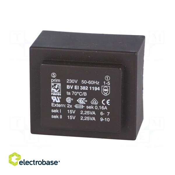 Transformer: encapsulated | 4.5VA | 230VAC | 15V | 15V | 150mA | 150mA image 3