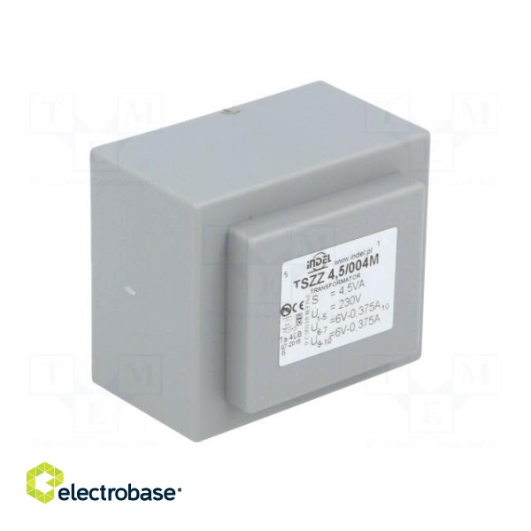 Transformer: encapsulated | 4.5VA | 230VAC | 6V | 6V | 0.37A | 0.37A | IP00 image 2