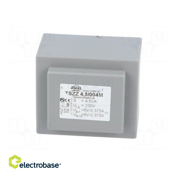 Transformer: encapsulated | 4.5VA | 230VAC | 6V | 6V | 0.37A | 0.37A | IP00 image 3