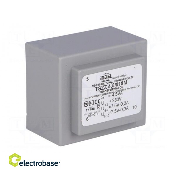 Transformer: encapsulated | 4.5VA | 230VAC | 7.5V | 7.5V | 0.3A | 0.3A image 2