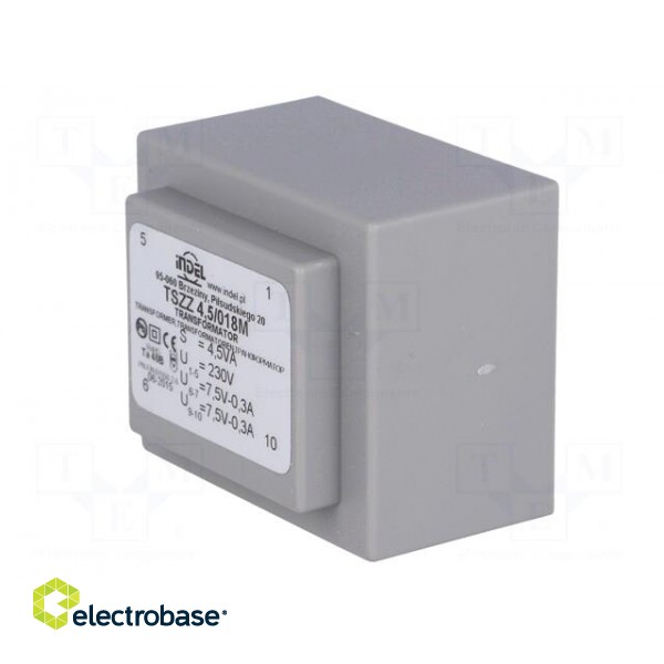 Transformer: encapsulated | 4.5VA | 230VAC | 7.5V | 7.5V | 0.3A | 0.3A image 4