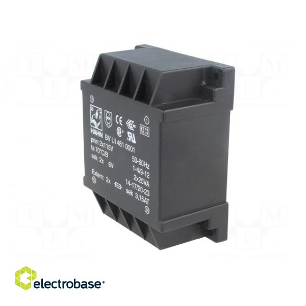 Transformer: encapsulated | 40VA | 115VACx2 | 6V | 6V | 3333mA | 3333mA image 4