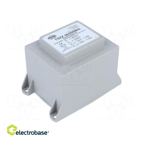 Transformer: encapsulated | 45VA | 230VAC | 15V | 15V | 1.5A | 1.5A | IP00 image 1