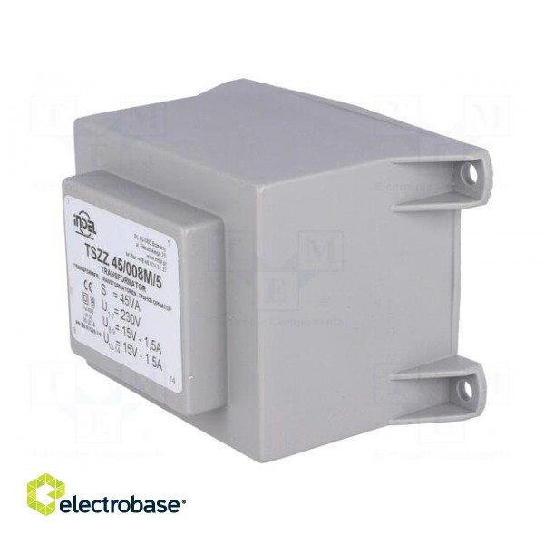 Transformer: encapsulated | 45VA | 230VAC | 15V | 15V | 1.5A | 1.5A | IP00 image 4