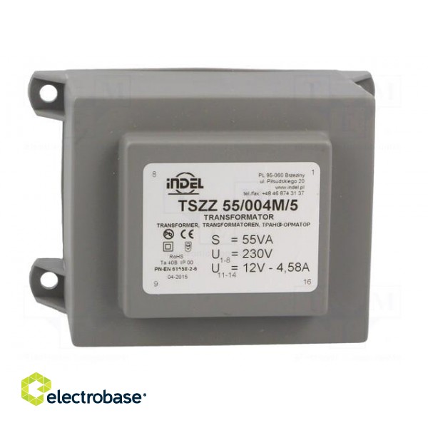 Transformer: encapsulated | 55VA | 230VAC | 12V | 4.58A | Mounting: PCB image 3