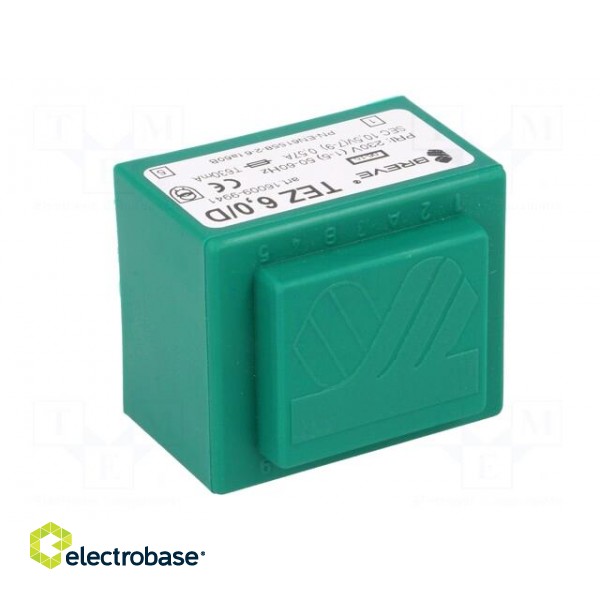 Transformer: encapsulated | 6VA | 230VAC | 10.5V | 571.4mA | PCB | IP00 paveikslėlis 2