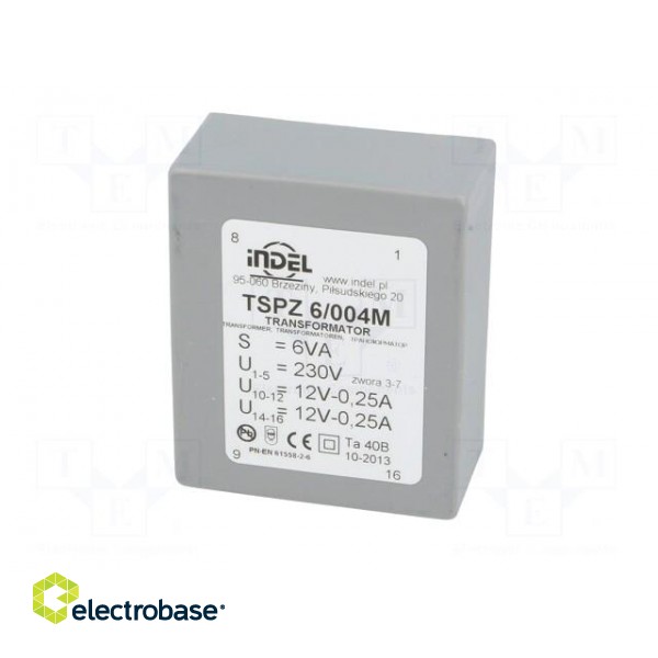 Transformer: encapsulated | 6VA | 230VAC | 12V | 12V | 0.25A | 0.25A | IP00 image 3