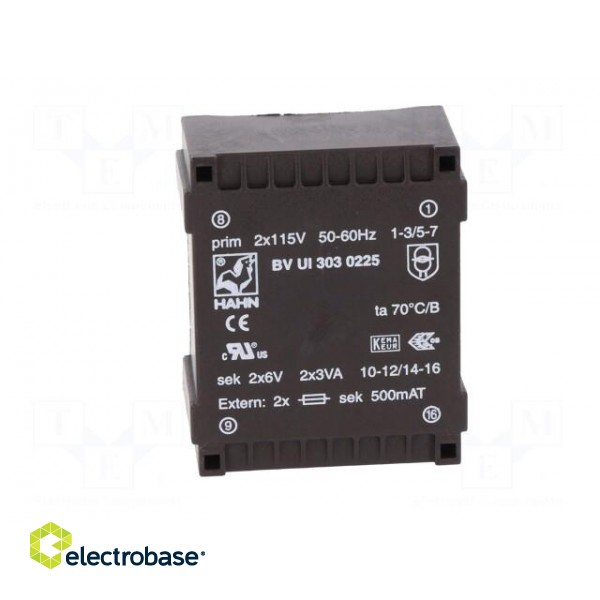 Transformer: encapsulated | 6VA | 115/115VAC | 6V | 6V | 500mA | 500mA image 3