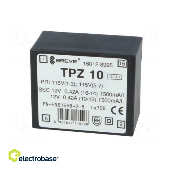 Transformer: mains | 10VA | 115/230VAC | 12V | 12V | Mounting: PCB | IP00 image 3