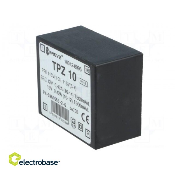 Transformer: mains | 10VA | 115/230VAC | 12V | 12V | Mounting: PCB | IP00 image 4