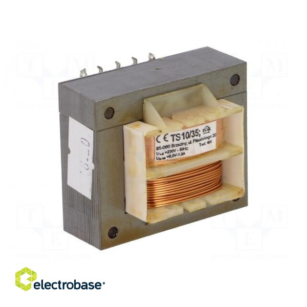 Transformer: mains | 10VA | 230VAC | 9V | 1A | Mounting: screw type | IP00 image 2